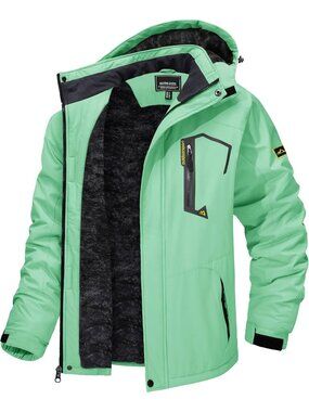 Men Mint Green Raincoat Long Sleeve Skiing Jacket Winter Classic Snowboard Coat